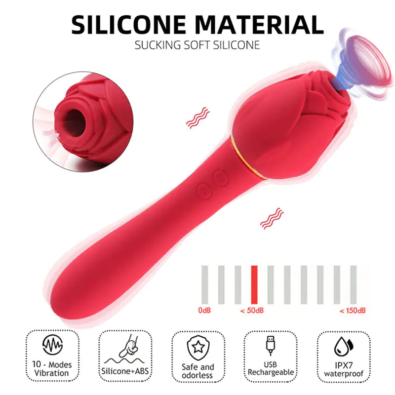 2 In 1 Rose Shaped Vibrating Clitoral Suction Toy