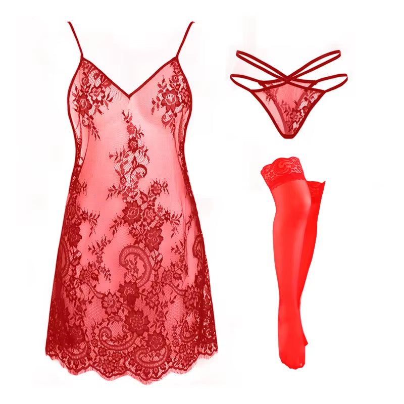 Womens Lace Nightgowns Sex Backless Nightdress Sexy Sleepwear Ladies See through Lingerie Nightie Exotic Nightwear Dressing Gown