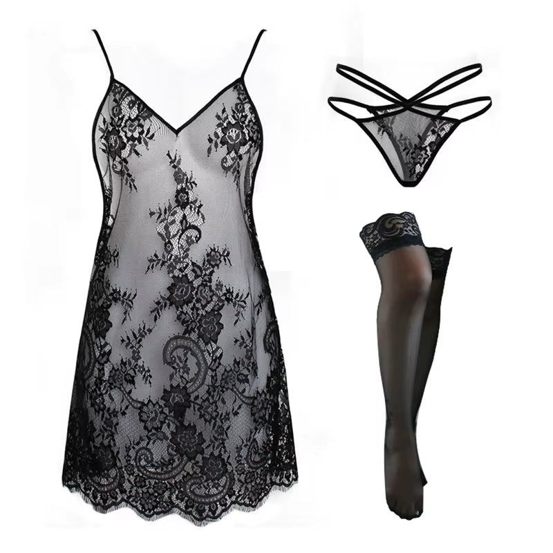 Womens Lace Nightgowns Sex Backless Nightdress Sexy Sleepwear Ladies See through Lingerie Nightie Exotic Nightwear Dressing Gown