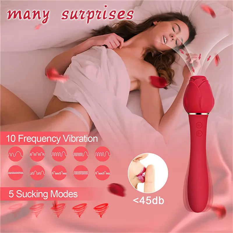2 In 1 Rose Shaped Vibrating Clitoral Suction Toy