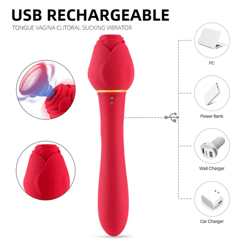 2 In 1 Rose Shaped Vibrating Clitoral Suction Toy